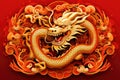 Happy Chinese New Year 2024. Dragon gold zodiac sign on red background for festival card design. Royalty Free Stock Photo
