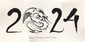 Happy Chinese new year 2024 with dragon on the number, Ink Painting, vector illustration