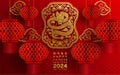 Happy chinese new year 2024 the dragon zodiac sign with flower,lantern,asian elements gold paper cut style on color background. Royalty Free Stock Photo