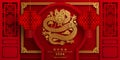 Happy chinese new year 2024 the dragon zodiac sign with flower,lantern,asian elements gold paper cut style on color background. Royalty Free Stock Photo