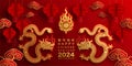 Happy chinese new year 2024 the dragon zodiac sign with flower,lantern,asian elements gold paper cut style on color background. Royalty Free Stock Photo