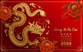 Happy chinese new year 2024 the dragon zodiac sign with flower,lantern,asian elements gold paper cut style on color background. Royalty Free Stock Photo