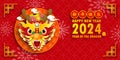 Happy chinese new year 2024 year of the dragon zodiac sign with flower,lantern, fan elements gong xi fa cai, greeting card paper