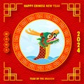 Happy chinese new year 2024 year of the dragon zodiac sign lantern,lunar elements gong xi fa cai, greeting card paper cut style Royalty Free Stock Photo