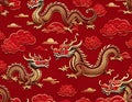 Chinese New year 2024, Dragon Zodiac Sign with Lunar Lantern paper cut on Red background, gold details, AI Generation