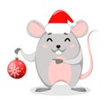 Funny cartoon rat holds Christmas tree ball Royalty Free Stock Photo