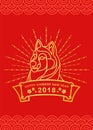 Happy chinese new year with Gold border line dog zodiac and dash line circle light on red background vector design Royalty Free Stock Photo