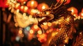 Happy chinese new year, the gold dragon zodiac against the backdrop of glowing lanterns, banner