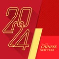 Happy Chinese New Year - Gold text and 2024 number of year with border line letter modern sharp style on red and gold texture