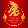 2023 Happy Chinese New Year golden rabbit paper cut art and lantern