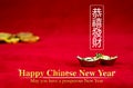 Happy Chinese new year in golden texture with red felt fabric ba