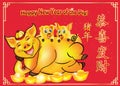 Happy Chinese New Year of the Pig 2019 - traditional greeting card with red background Royalty Free Stock Photo