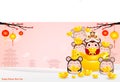 Happy Chinese new year greeting card. group of Little rat holding Chinese gold, Happy new year 2020 year of the rat zodiac Royalty Free Stock Photo