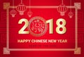 Happy Chinese New Year Greeting Card 2018 Lunar Dog Symbol Red And Golden Colors Royalty Free Stock Photo