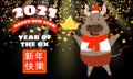 Happy Chinese 2021 new year greeting card. Year of the ox. Cute bull and gold money. Chinese zodiac symbol traditional Royalty Free Stock Photo