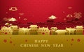 Happy Chinese new year greetings. Gold and red Chinese village background Royalty Free Stock Photo