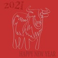 Happy chinese new year 2021 with head ox zodiac sign on red chinese culture texture background vector design Royalty Free Stock Photo