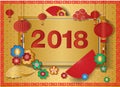 Happy Chinese New Year 2018 with lantern and fan Vector Design.