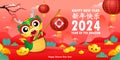 Happy Chinese new year 2024 and little dragon in year of the dragon zodiac Capricorn calendar poster design gong xi fa cai