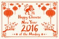 2016 Happy Chinese New Year of the Monkey with China cultural element icons making ape silhouette composition. Eps 10 vector. Royalty Free Stock Photo