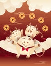 Happy Chinese New Year 2021 of ox on dark red clouds background. Symbol oriental prosperity and wealth. Celebration card