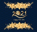 Happy chinese new year 2021 of the ox. Gold zodiac sign, gold floral bouquet decoration for greetings card, invitation, posters,