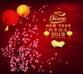 Happy Chinese New Year 2019, Year of the Pig. Lunar new year. Chinese characters mean Happy New Year Royalty Free Stock Photo