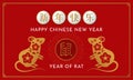 Happy Chinese New Year 2020 poster template design. Couple of mouse vector illustration with mandarin calligraphy text on red Royalty Free Stock Photo