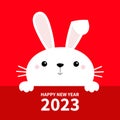 Happy Chinese New Year 2023. The year of the rabbit. Bunny face and paws. Cute cartoon kawaii funny baby character. Long ears. Royalty Free Stock Photo