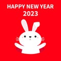 Happy Chinese New Year 2023. The year of the rabbit. Bunny waving paw print hand. Rabbit hole. Cute cartoon kawaii funny baby Royalty Free Stock Photo