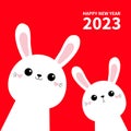 Happy Chinese New Year 2023. The year of the rabbit. Two bunny face head icon set. Cute kawaii hare animal. Cartoon funny baby Royalty Free Stock Photo