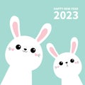 Happy Chinese New Year 2023. The year of the rabbit. Two bunny face head icon set. Cute kawaii hare animal. Cartoon funny baby Royalty Free Stock Photo