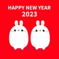 Happy Chinese New Year 2023. The year of the rabbit. Two bunny friends set. Farm animal. Cute cartoon kawaii funny baby character Royalty Free Stock Photo