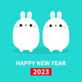 Happy Chinese New Year 2023. The year of the rabbit. Two bunny friends set. Farm animal. Cute cartoon kawaii funny baby character Royalty Free Stock Photo