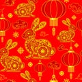 Happy Chinese New Year 2023 Year of the Rabbit Vector Seamless Repeat Pattern Design Textile Motive illustration