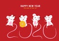 2020 Happy Chinese New Year, the year of the rat. Design concept of funny greeting card with cute characters mouses and Royalty Free Stock Photo