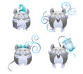 Set of happy and cute metal mice in the image of an electronic robot. Royalty Free Stock Photo