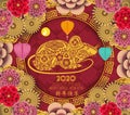 Happy chinese new year rat 2020 Zodiac sign with gold paper cut art and craft style on color Background. Chinese characters mean Royalty Free Stock Photo