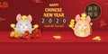 Happy Chinese New year of the rat. Zodiac symbol of the year 2020. Cute cartoon rat character design greeting for card