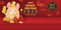 Happy Chinese New year of the rat. Zodiac symbol of the year 2020. Cute cartoon rat character design greeting for card