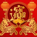 2022 Happy Chinese new year relief tiger and golden ingot lantern. Chinese Translation : bring in wealth and treasure