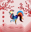 Happy Chinese New Year 2017 of the Rooster - lunar - with firecock and plum blossom