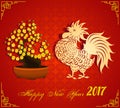 Happy Chinese New Year 2017 of the Rooster - lunar - with firecock and plum blossom