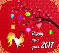 Happy Chinese New Year 2017 of the Rooster - lunar - with firecock and plum blossom