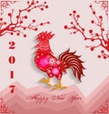 Happy Chinese New Year 2017 of the Rooster - lunar - with firecock and plum blossom