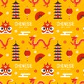 Happy Chinese New Year 2024 Seamless Pattern Design. Translation : Year of the Dragon. with Lantern, Dragons and China Elements