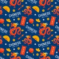 Happy Chinese New Year 2024 Seamless Pattern Design. Translation : Year of the Dragon. with Lantern, Dragons and China Elements