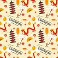 Happy Chinese New Year 2024 Seamless Pattern Design. Translation : Year of the Dragon. with Lantern, Dragons and China Elements