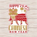 Happy Chinese New Year sticker design. Vector. Chinese New Year patch or greeting card. Chinese sign with china lion and Royalty Free Stock Photo