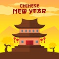 Happy Chinese New Year Temple Scene Vector Illustration Graphic Royalty Free Stock Photo